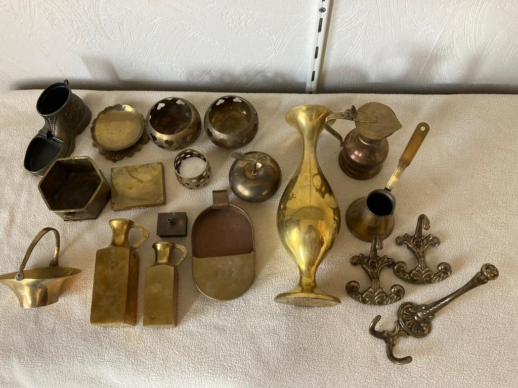 decoratieve koper potjes kaarsenstandaard kledinghaken enz, Overige materialen, Gebruikt, Ophalen of Verzenden, Kandelaar