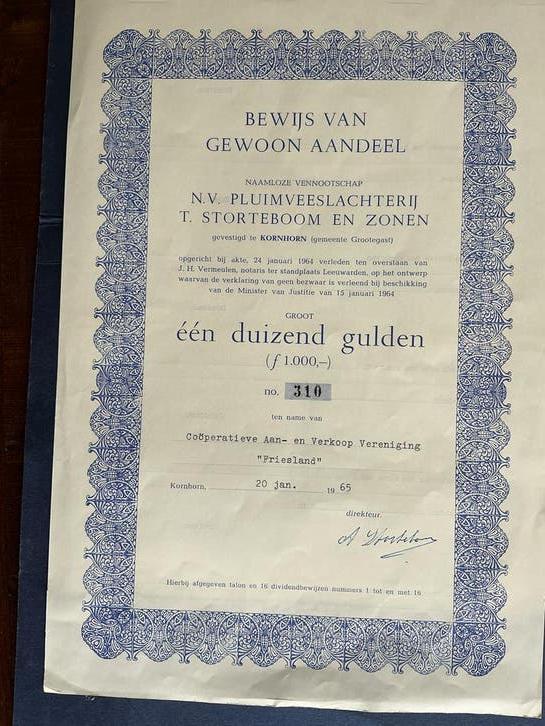 Aandeel N.V. Pluimveeslachterij T. Storteboom en Zonen, Verzenden, 1950 tot 1970, Aandeel