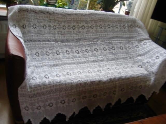 GEHAAKT WIT KATOENEN KLEED / SPREI BROCANTE MOOI STRAK PATRO, Ophalen of Verzenden