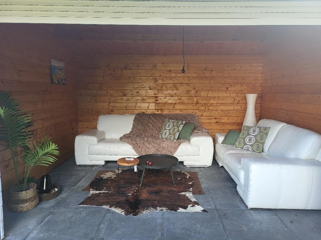 Wit, modern leren bankstel - 2 en 3 zitter - los te koop, Ophalen, Gebruikt, Leer, Rechte bank