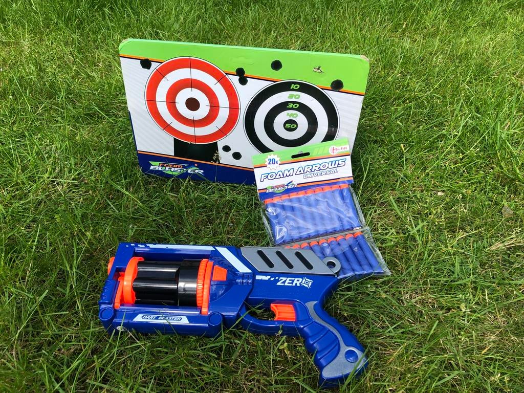 Nerfpistool blauw incl 20 pijltjes incl originele verpakking, Ophalen of Verzenden, Zo goed als nieuw