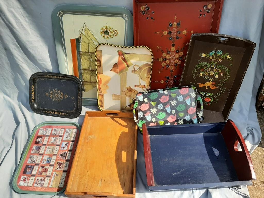 9 dienbladen / blik/ hout / kunststof, Ophalen of Verzenden, Rechthoekig, Hout