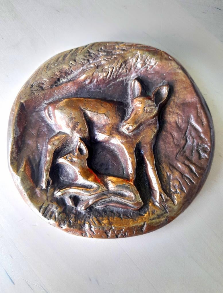 Prachtige Dalbeck Bronze brons wandplaquette herten ree, Antiek en Kunst, Antiek | Koper en Brons, Ophalen of Verzenden, Brons