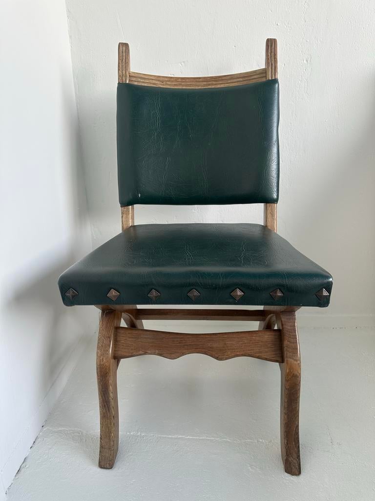 Vintage houten rookstoel met petrol leren bekleding, Antiek en Kunst, Antiek | Meubels | Stoelen en Banken, Ophalen