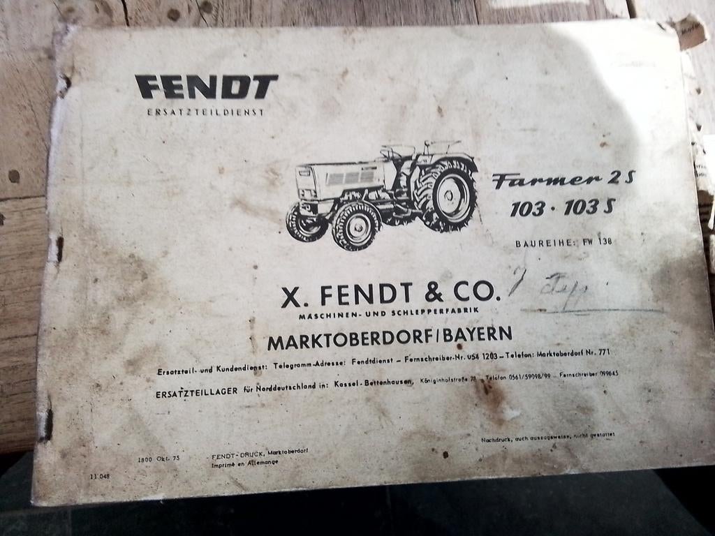 Fendt Farmer 2S 103'103S onderdelen boek 1975, Ophalen of Verzenden