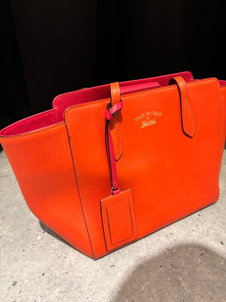 Gucci Swing Tote Oranje Roze - Origineel & Zeer Goede Staat, Ophalen of Verzenden, Zo goed als nieuw, Oranje, Handtas