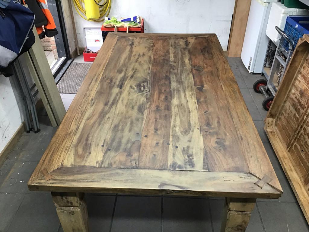 Robuuste teakhouten eettafel, Huis en Inrichting, Tafels | Eettafels, Ophalen, Gebruikt, Teakhout, 50 tot 100 cm