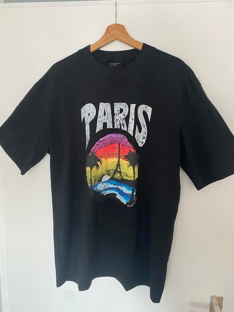 Balenciaga Paris Oversized T-shirt Zwart Maat L, Ophalen of Verzenden, Zo goed als nieuw, Maat 56/58 (XL), Zwart