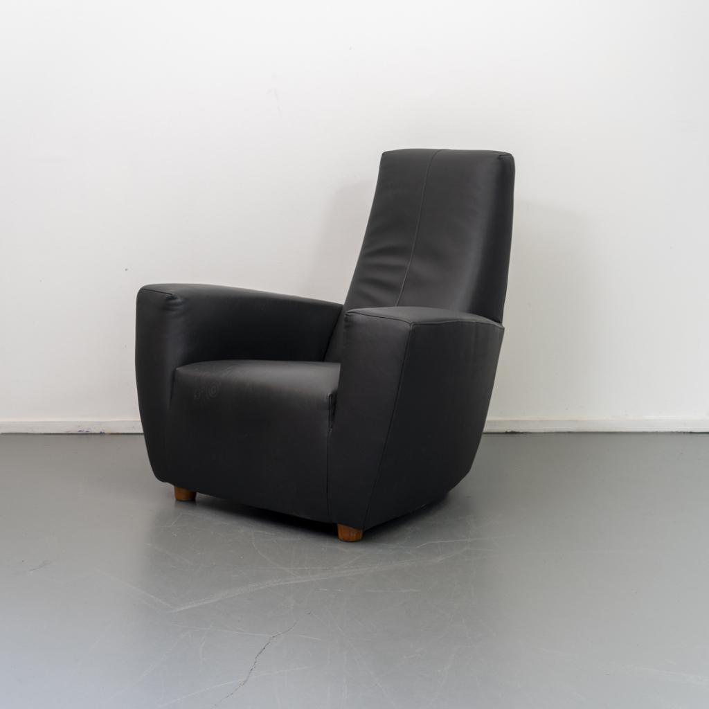 2x Label Longa Fauteuil Zwart Leder - Eikenhouten Pootjes, Niet ingevuld, Niet ingevuld, 75 tot 100 cm, Ophalen of Verzenden
