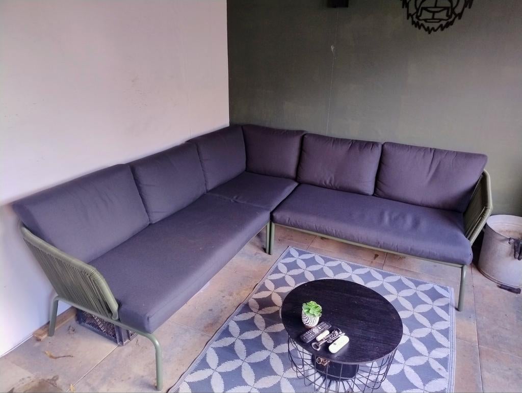 Loungeset/hoekbank met losse kussens, groen., Tuin en Terras, Tuinsets en Loungesets, Ophalen, Zo goed als nieuw, Loungeset, Bank