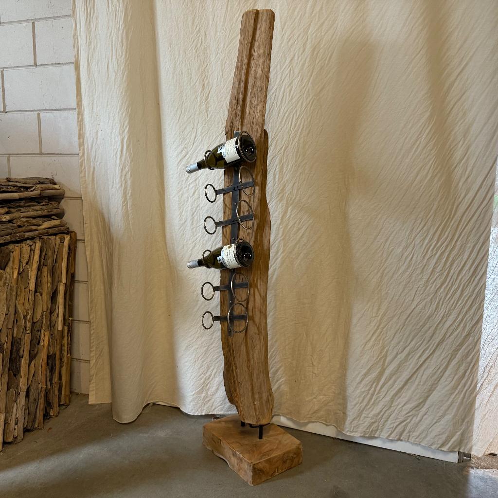Wijnrek – teak / metaal – voor 6 flessen – TTM Wonen, TTM Wonen, Meubels – (Perzische) Tapijten en Woonaccessoires, 5 tot 15 flessen