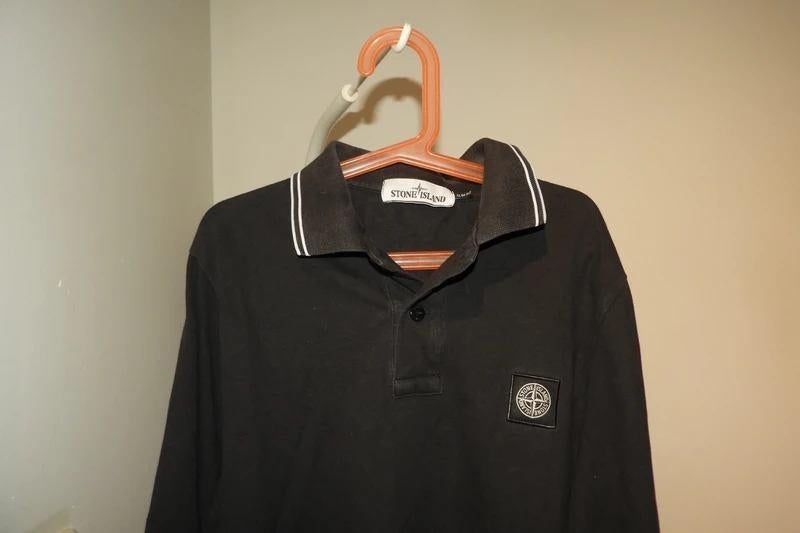 Stone Island longsleeve polo zwart lange mouw embleem S, Verzenden, Zwart, Stone Island, Gedragen