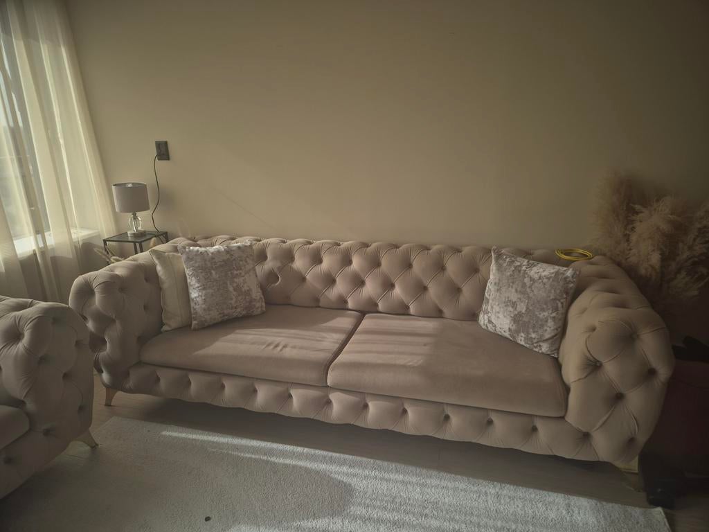 Fluwelen Chesterfield Bank, Gebruikt, 75 tot 100 cm, Ophalen of Verzenden, Rechte bank