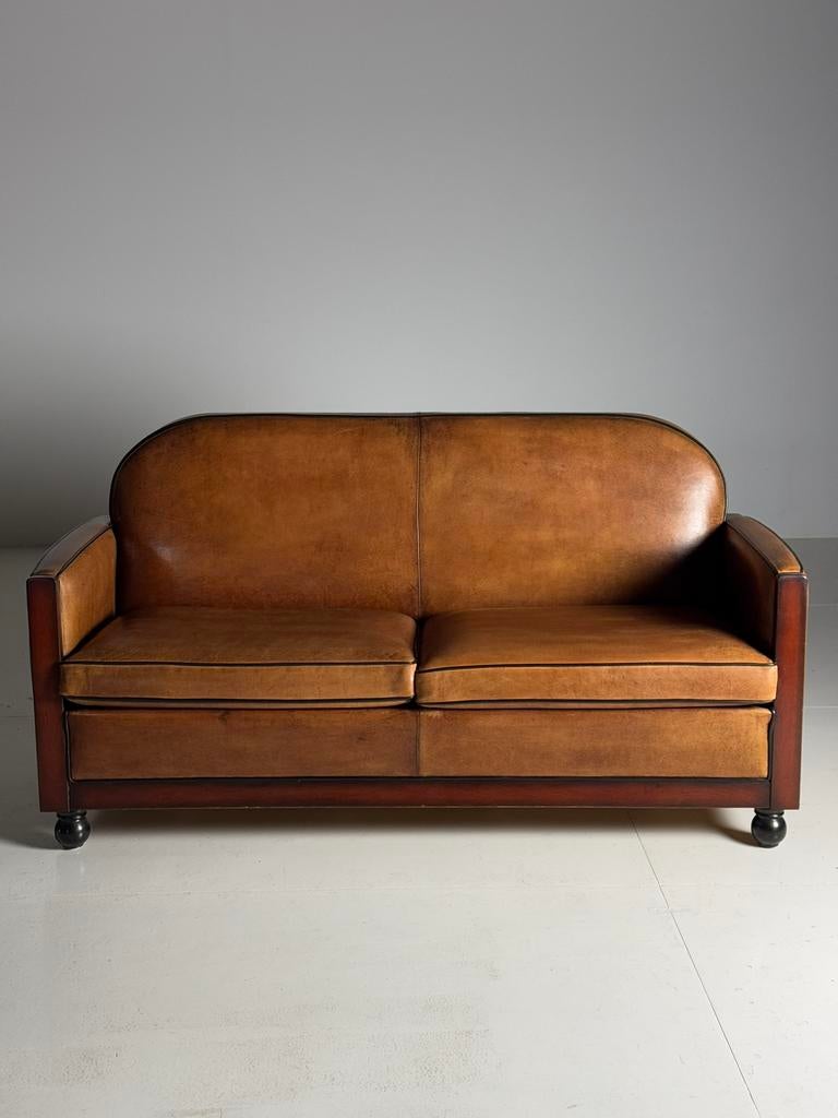 Schapenleren bank Art Deco klassiek, Ophalen of Verzenden