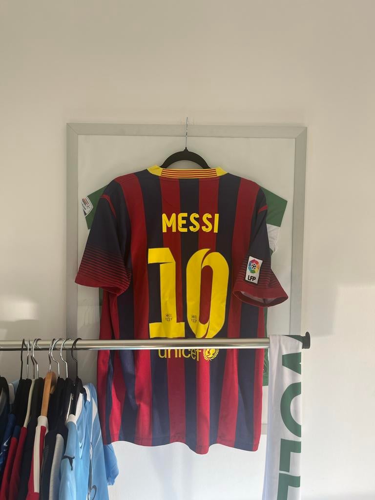 FC Barcelona 13/14 thuisshirt Messi, Maat L, Ophalen of Verzenden, Gebruikt, Shirt