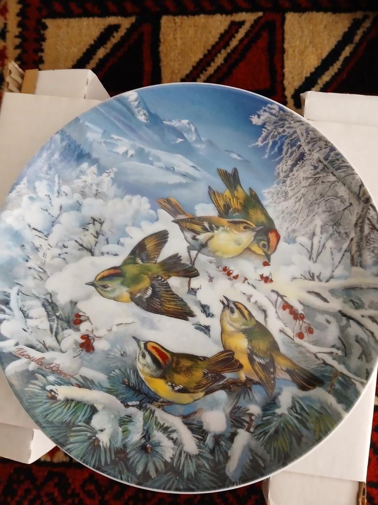 Bordje met vogels in de sneeuw, Antiek en Kunst, Ophalen of Verzenden