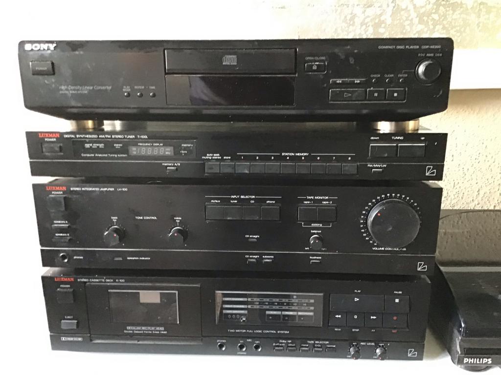 Vintage Hifi Set: Sony CD-speler, Luxman Tuner, Versterker,, Gebruikt, Cassettedeck, Losse componenten, Ophalen