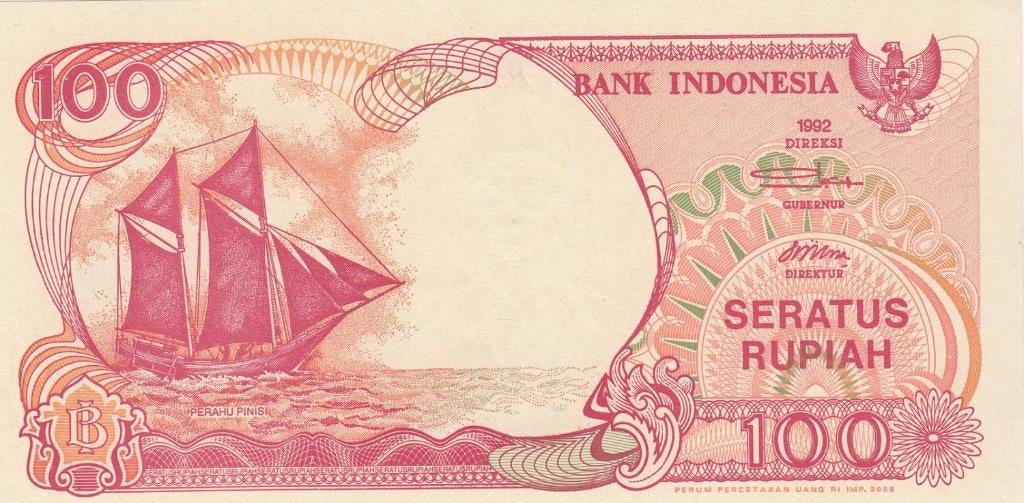Indonesië bankbiljet 100 Rupiah (1992) Sailboat 2000 UNC, Ophalen of Verzenden, Zuidoost-Azië, Los biljet