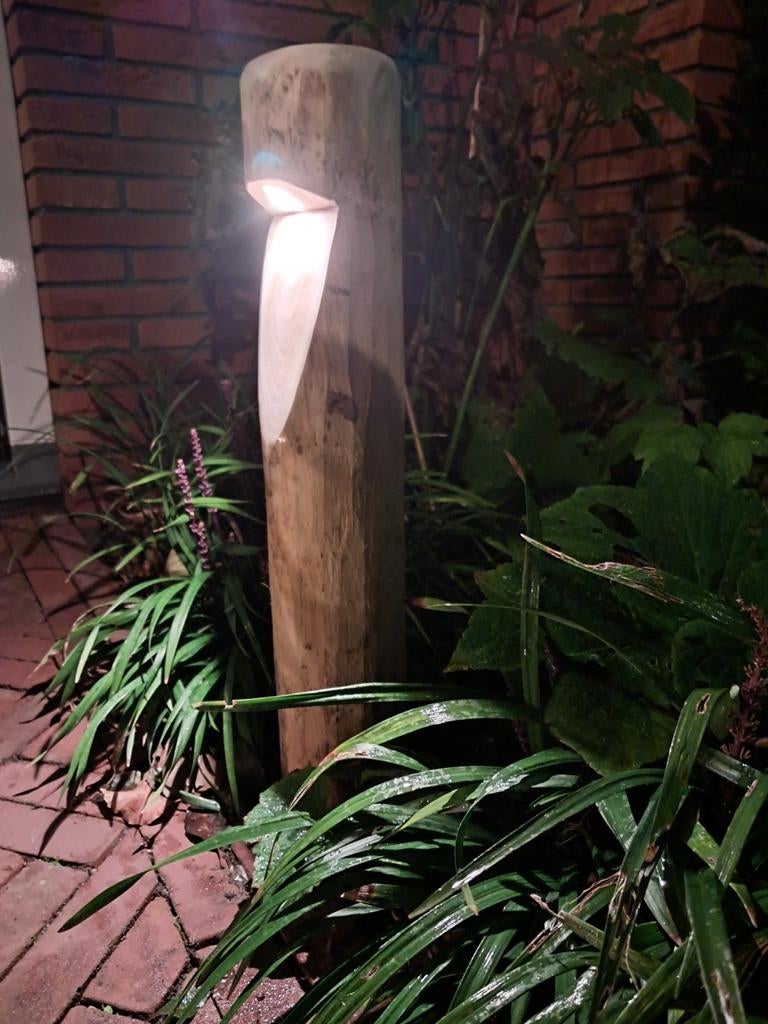 Staande lamp kastanjehout, inlite, Ophalen of Verzenden, Staande lamp, Waterbestendig