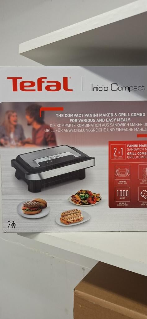 Tefal Inico Compact Grill - Nieuw Panini Maker & Grill, Uitneembare platen, Nieuw, <, Ophalen of Verzenden