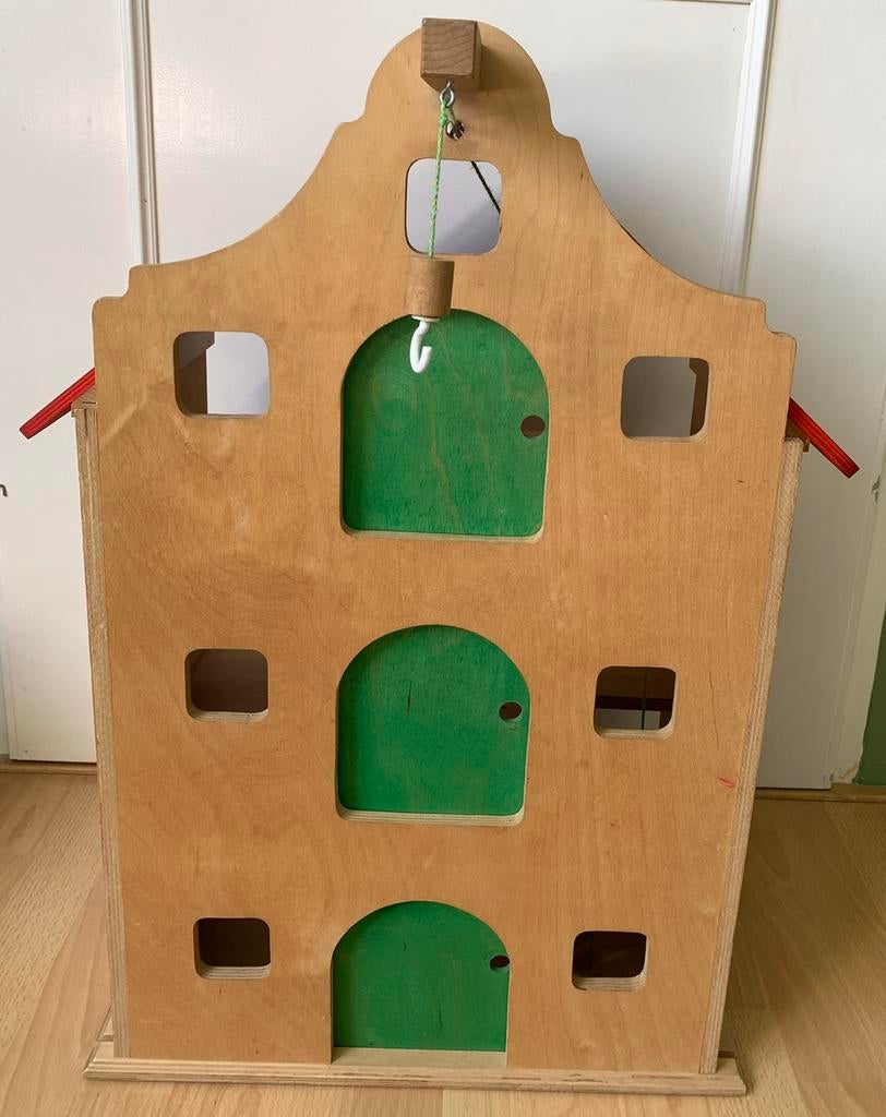Houten Grachtenpand met Werkende Takel & Rood Dak, Kinderen en Baby's, Speelgoed | Poppenhuizen, Ophalen of Verzenden, Gebruikt