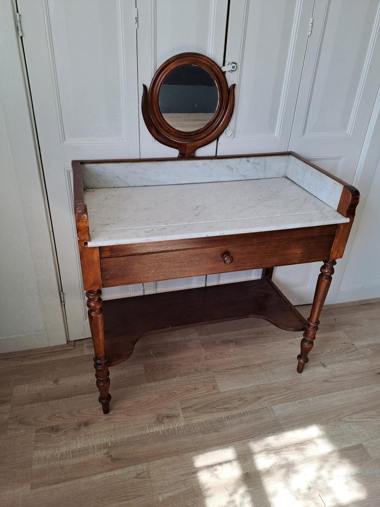 Antieke houten wastafel / sidetable met marmeren blad, Ophalen