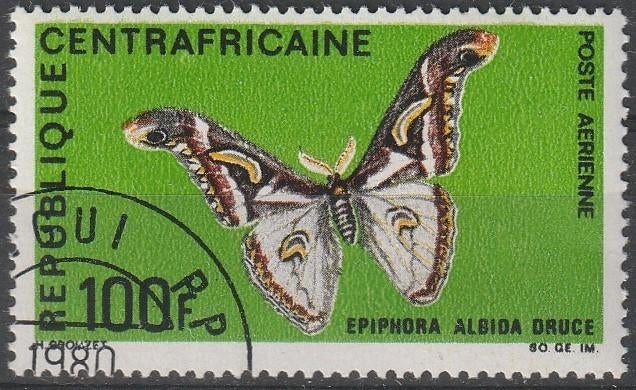 1704. Centraal Afrika 187 gest. Vlinder, Ophalen of Verzenden, Overige landen, Gestempeld