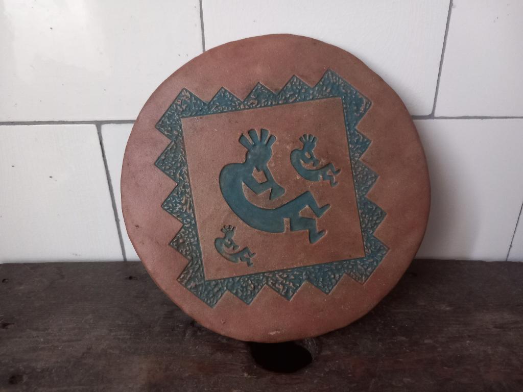 vintage tegel aardewerk onderzetter tribal decoratie etnisch, Ophalen of Verzenden