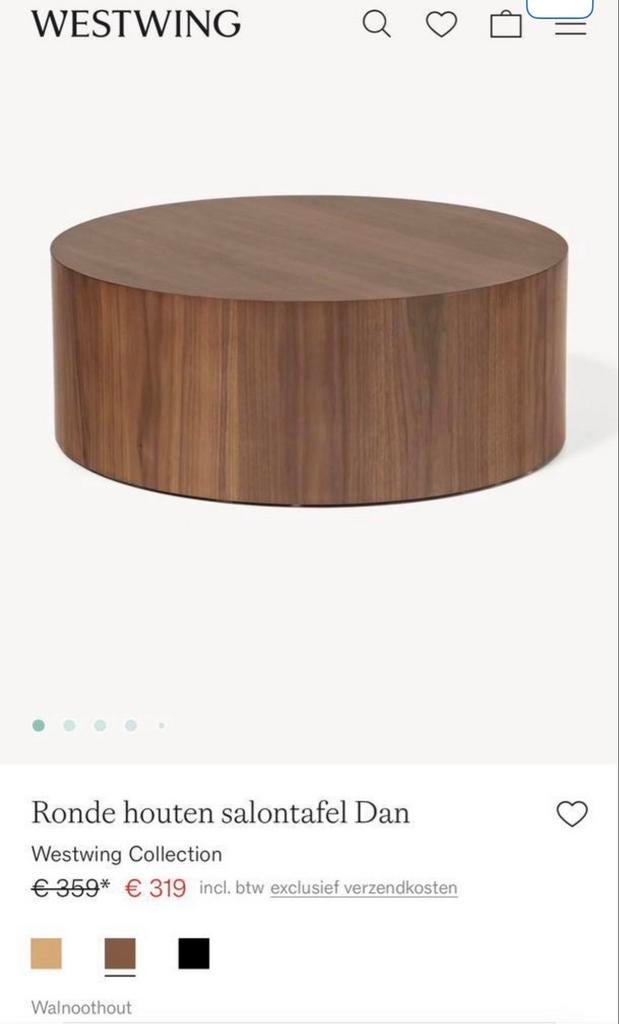 WestWing salontafel Dan, Huis en Inrichting, Tafels | Salontafels, Ophalen, Gebruikt, Rond, 50 tot 100 cm