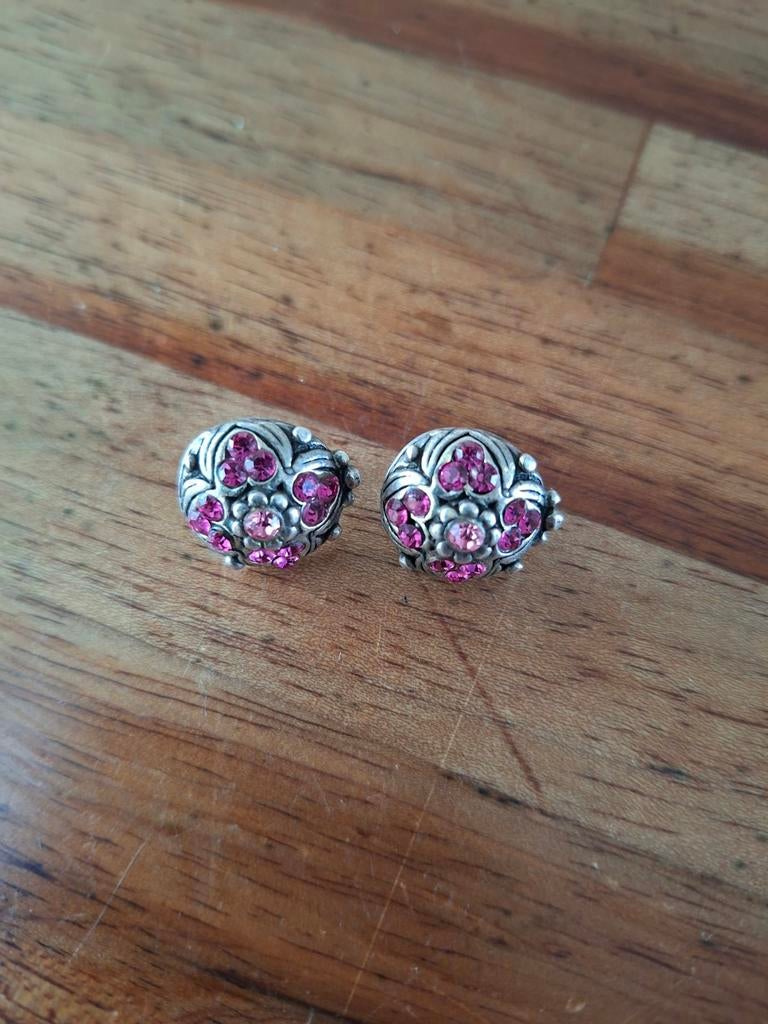 Camps en Camps oorhangers zilverkleurig met roze steentjes, Sieraden, Tassen en Uiterlijk, Oorbellen, Overige materialen, Hangers