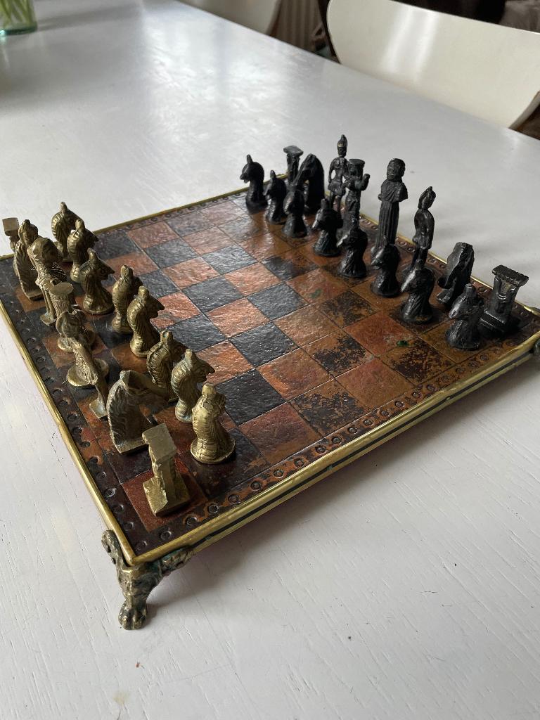 Koperen schaakspel, Ophalen of Verzenden, Gebruikt