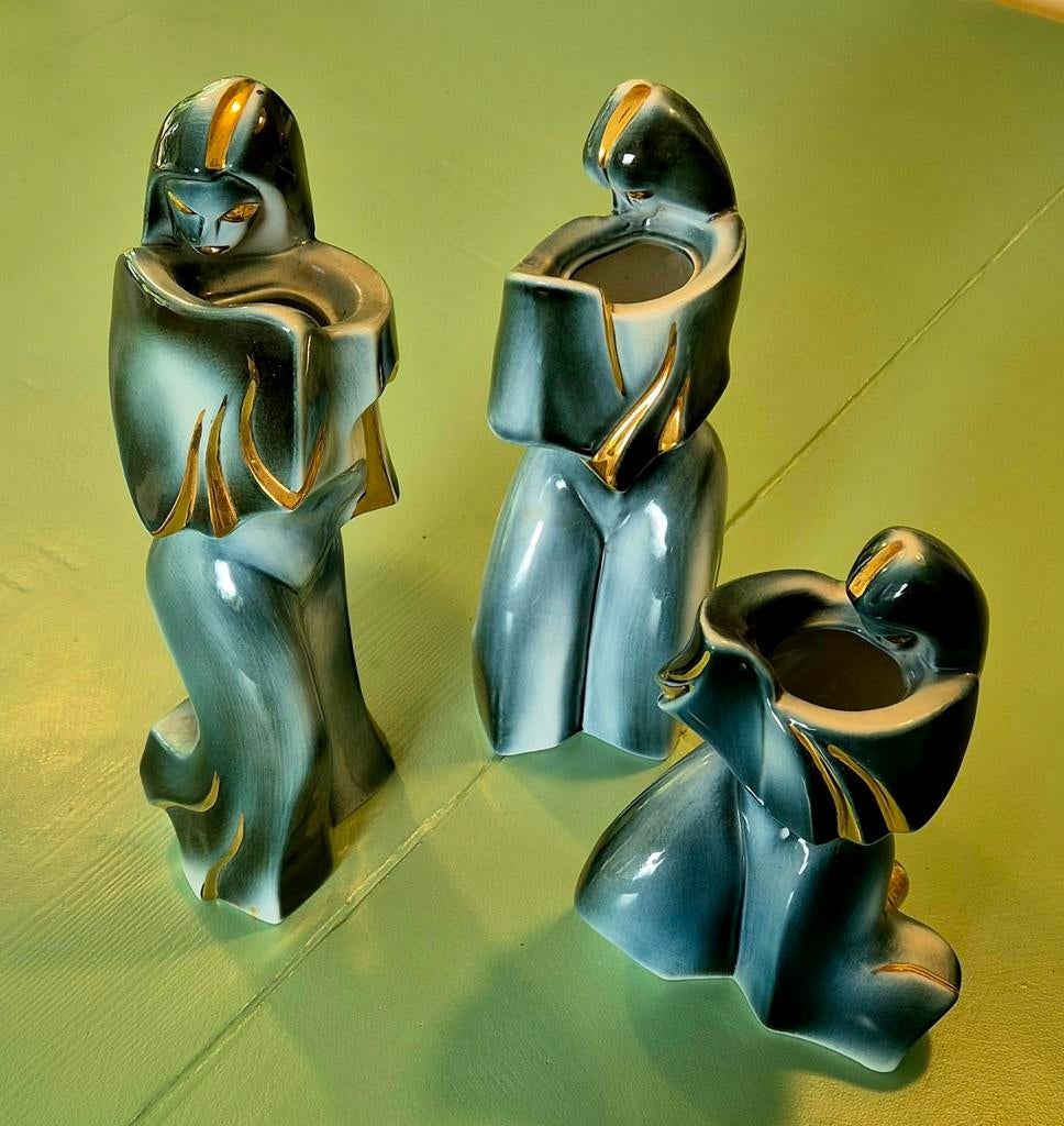 Set van 3 Art Deco stijl porseleinen vrouwenfiguren, Antiek en Kunst, Ophalen of Verzenden
