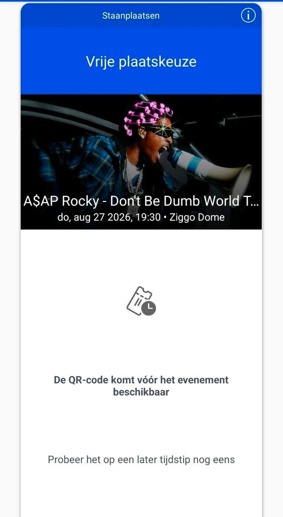 ASAP Rocky 27 augustus '26 ziggo staanplaats, Eén persoon