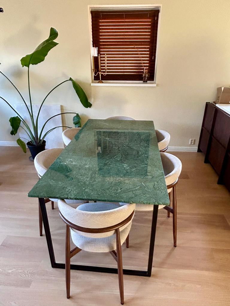 Groen marmeren eettafel 180x90cm incl. onderstel, Ophalen, Overige materialen, 50 tot 100 cm, Zo goed als nieuw