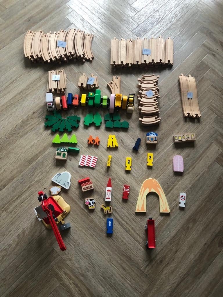 Grote houten treinbaan set – 120+ delen – kan met Brio/Ikea, Ophalen of Verzenden, Gebruikt, Overige typen