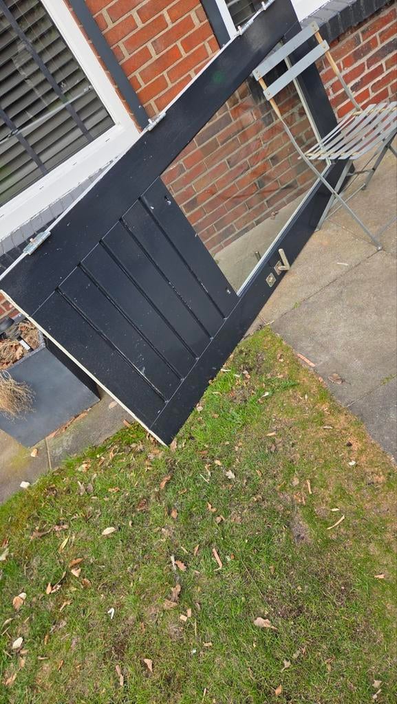 Zwarte buitendeur met glas, Ophalen, Glas, Binnendeur, 200 tot 215 cm