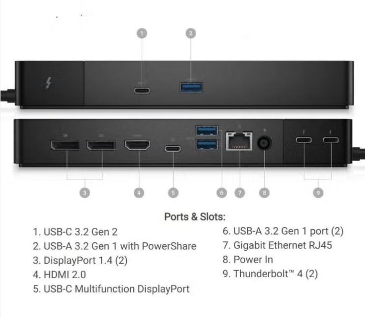 Dell WD22TB4 Thunderbolt 4 Dock met 180W oplader., Computers en Software, Dockingstations, Ophalen of Verzenden, Zo goed als nieuw