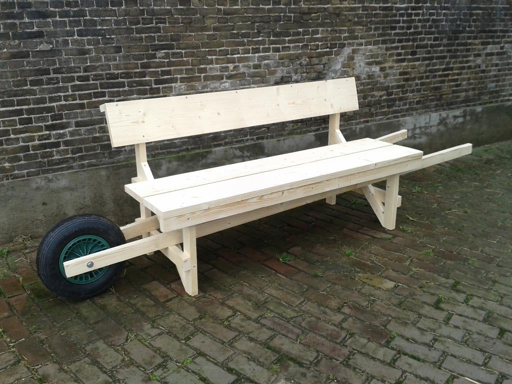 Verrijdbare tuinbank kruiwagenbank steigerhout, Ophalen of Verzenden, Nieuw, Hout