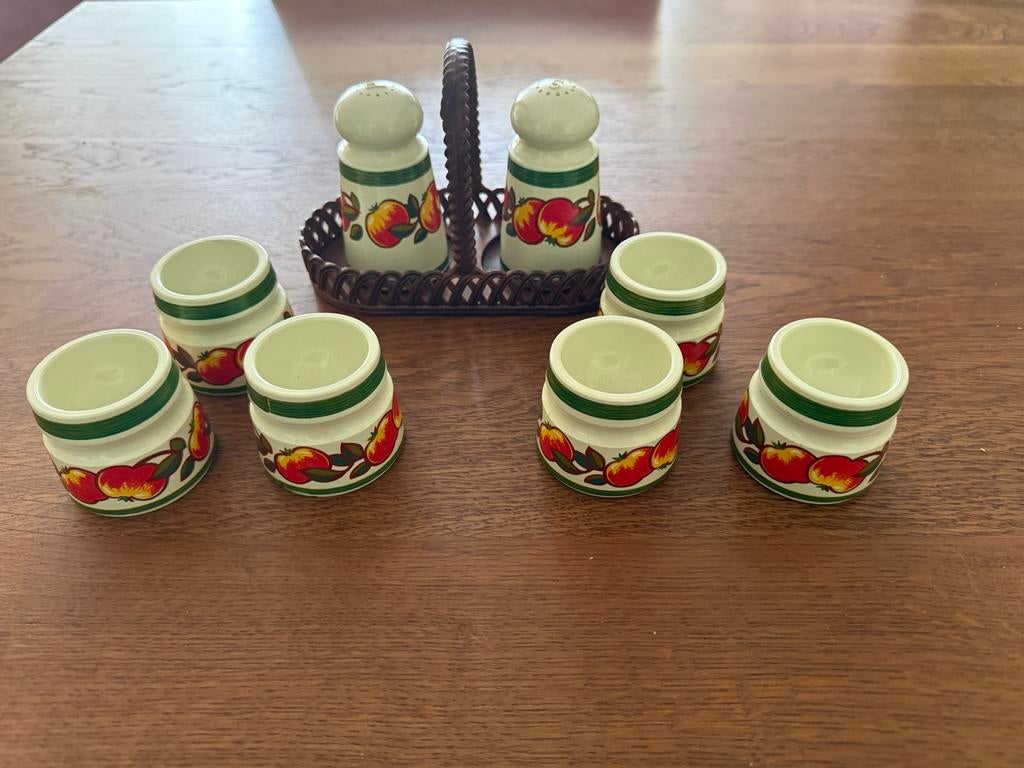 Emsa W Germany retro eierdopjes en zout en peperstel, Ophalen of Verzenden, Huis en Inrichting