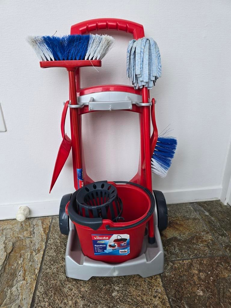 Vileda Schoonmaakset Bezem, Dweil, Stoffer en Blik, Ophalen, Zo goed als nieuw, Kunststof, Speelkeuken-accessoire
