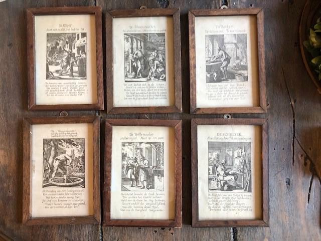 6 oude ambacht tekeningen schilderijen uit een serie van 100, Huis en Inrichting, Minder dan 50 cm, Ophalen of Verzenden, Minder dan 50 cm