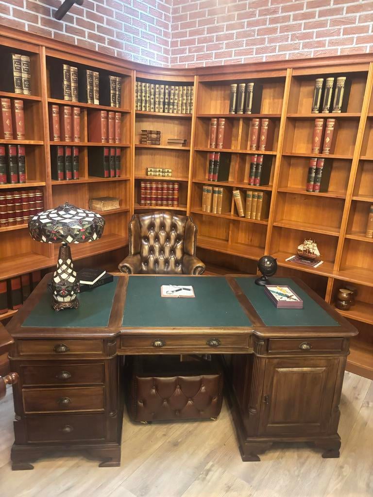 Engels bureau partnerdesk 180 cm massief hout, Antiek en Kunst, Ophalen