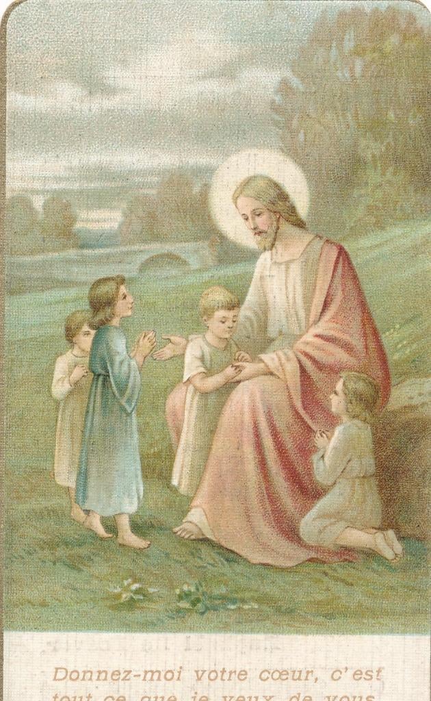 3 Mooie devotieprentjes Jezus met kinderen, Ophalen of Verzenden, Zo goed als nieuw, Kaart of Prent, Christendom | Katholiek