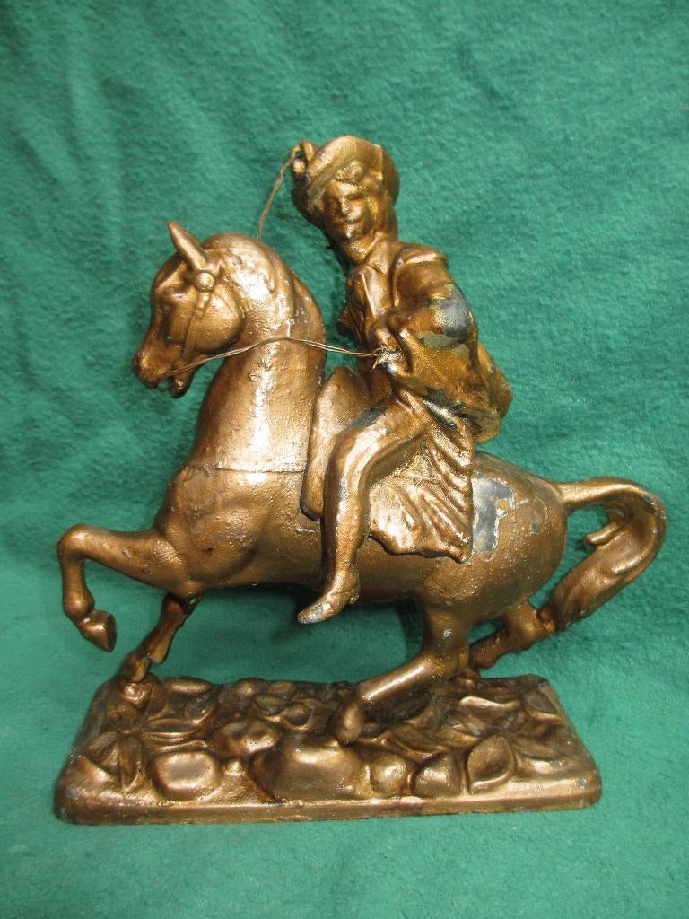 oud beeld van  paard en ruiter gemaakt van samak., Antiek en Kunst, Kunst | Beelden en Houtsnijwerken, Ophalen of Verzenden