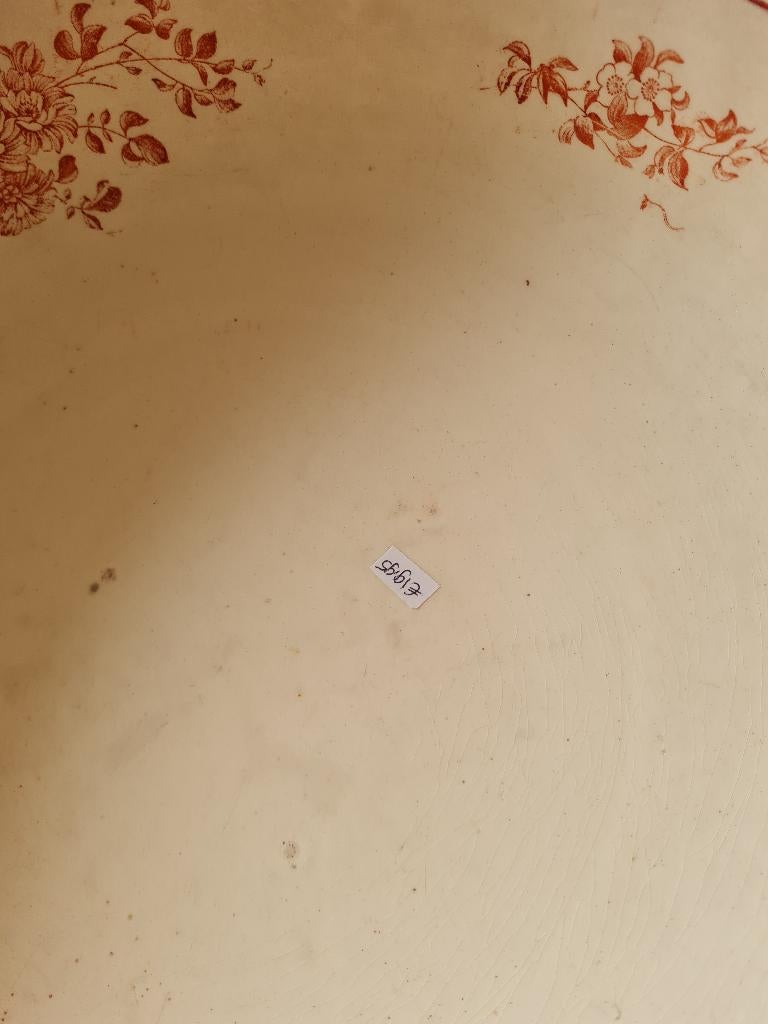 Antieke grote schaal met bloemen beboterd, Ophalen of Verzenden