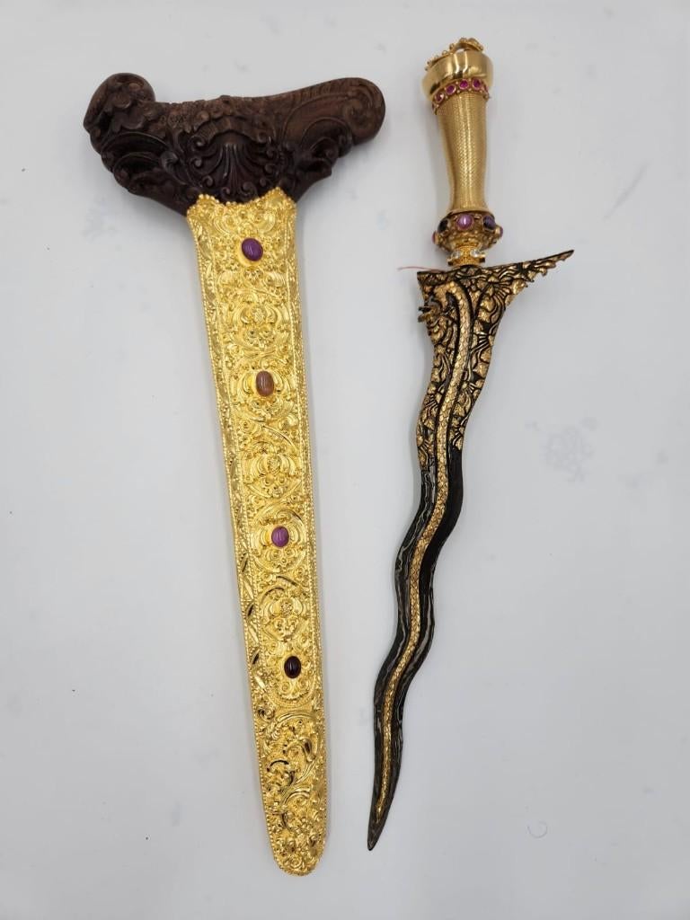 Keris Bali Nagasasra 7 Luk Wos Wutah Kinatah Goud Kris KTC06, Verzenden