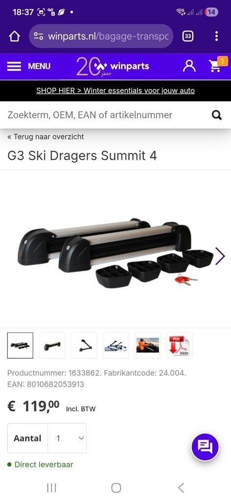 Montclanc skiklemmen voor dakdragers. 1 set dus 2 klemmen., Ophalen of Verzenden, Gebruikt