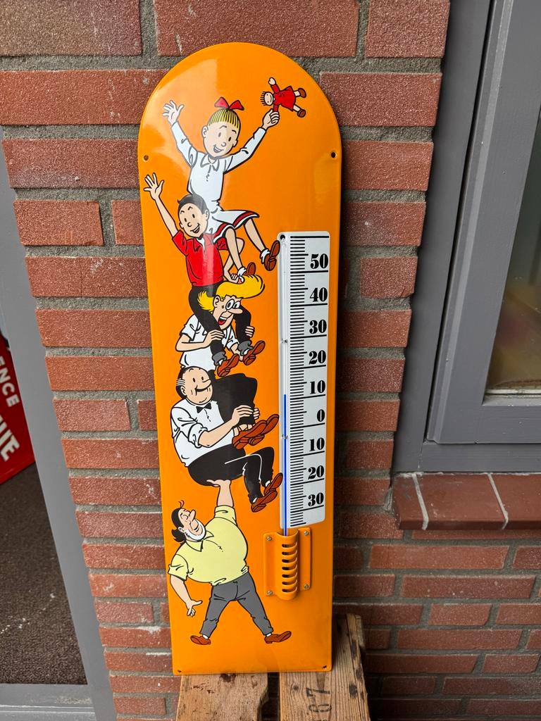 Emaille reclame thermometer Suske en Wiske, Reclamebord, Gebruikt, ., Ophalen of Verzenden