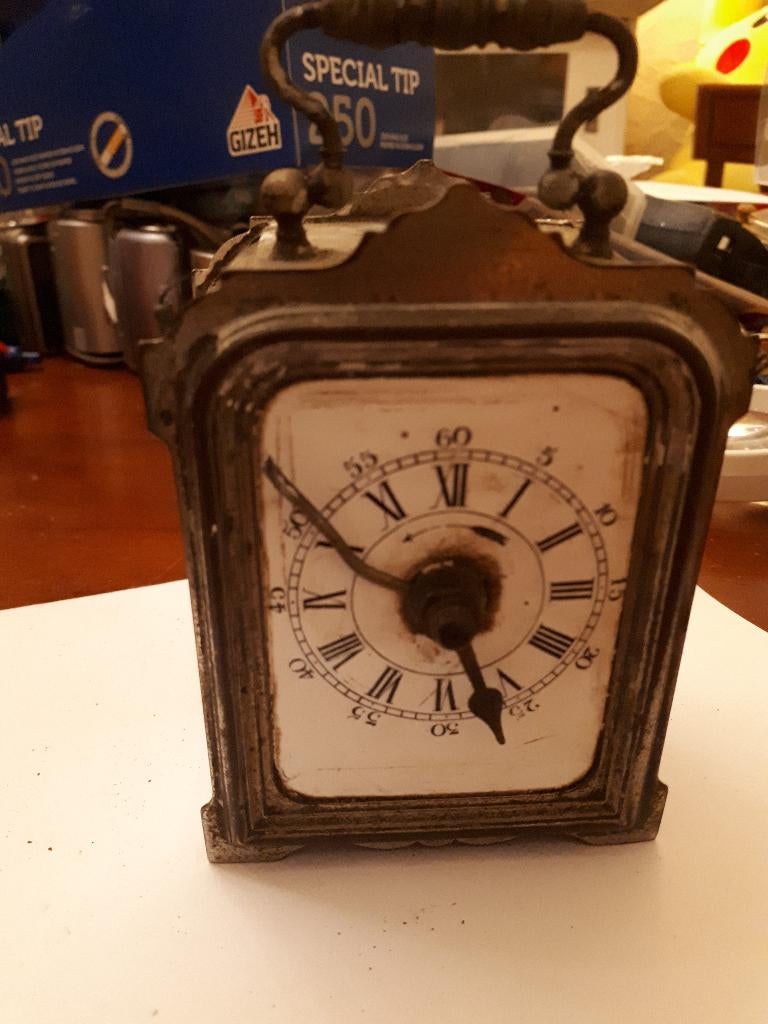 antieke franse oude reisklok met wekker zie de foto's, Antiek en Kunst, Antiek | Klokken, Ophalen