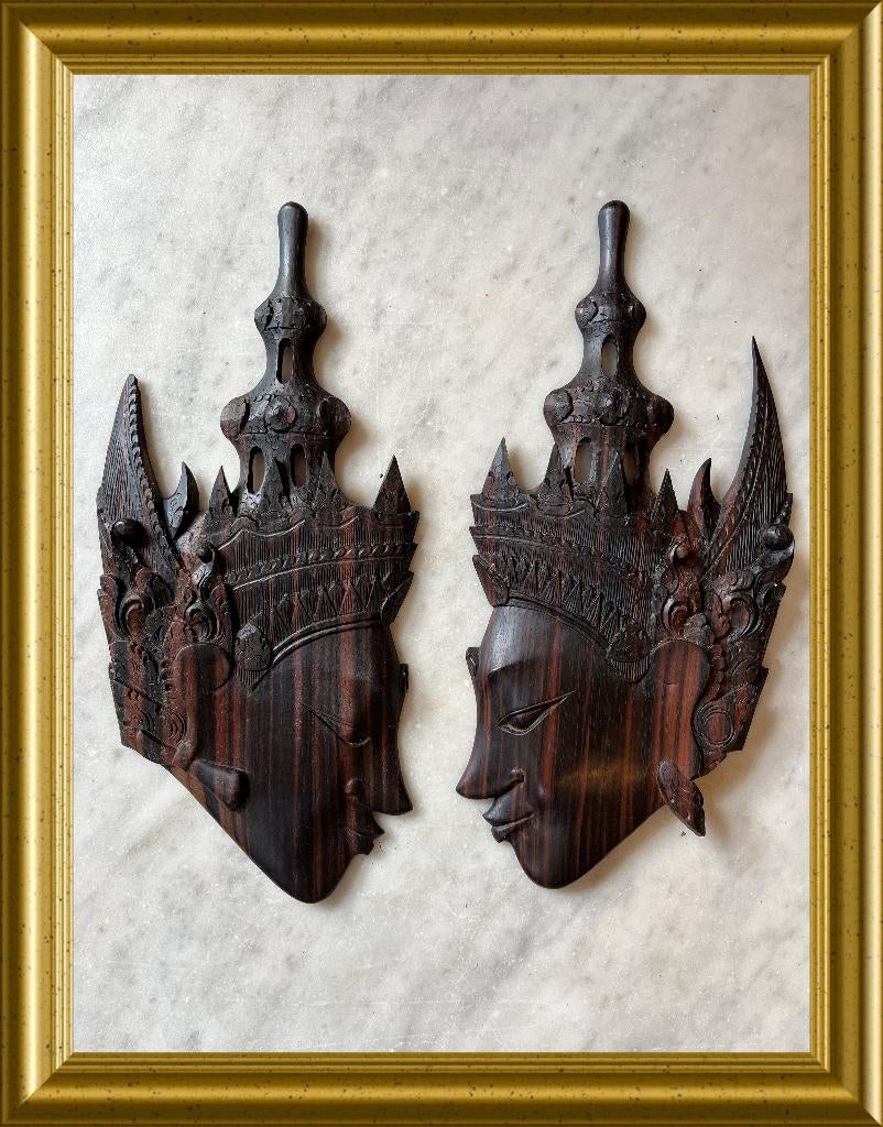 Set coromandel muurmaskers, Rama en Sita, Indisch, Antiek en Kunst, Ophalen of Verzenden